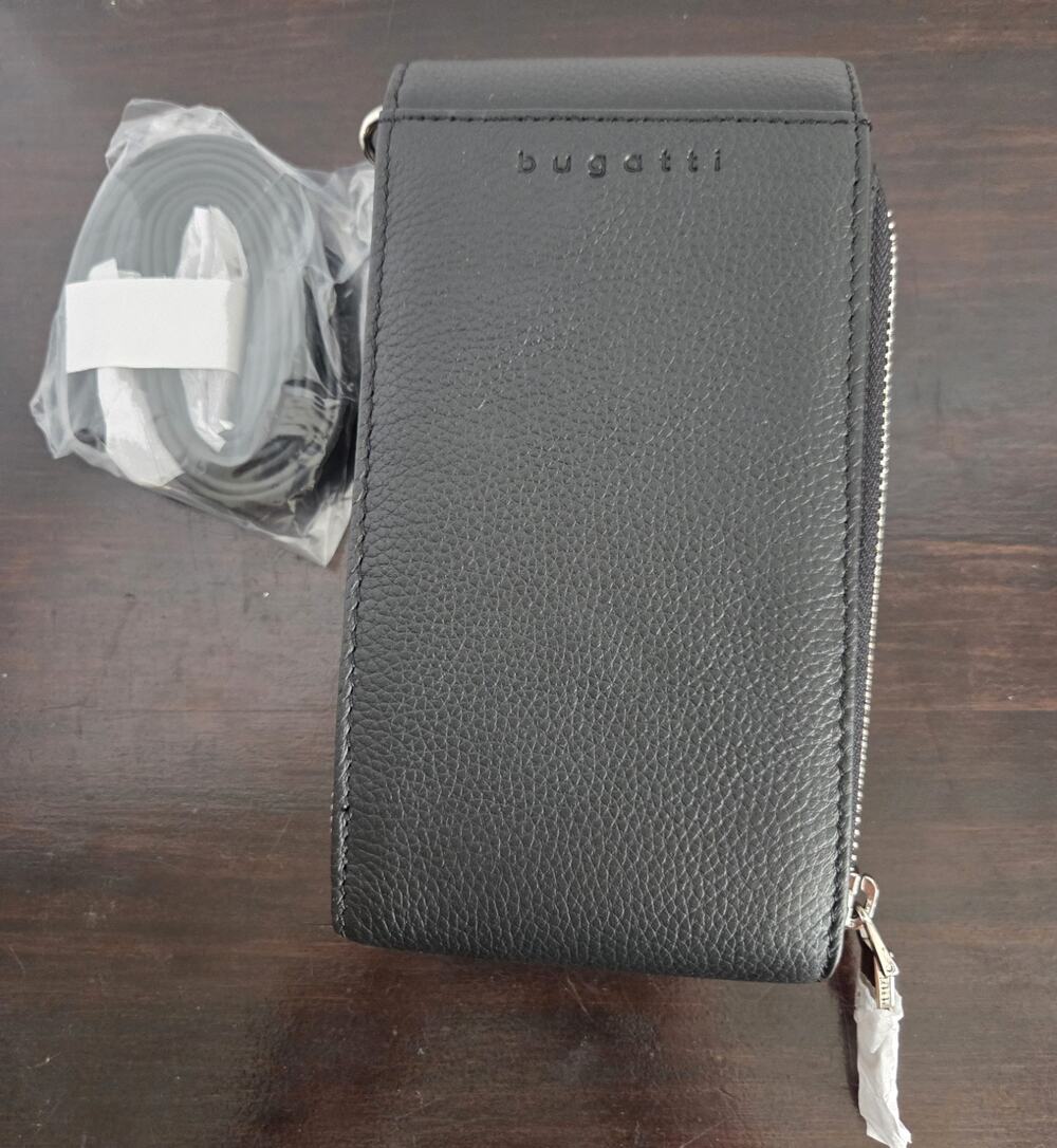Bugatti Crossover Leather Crossbody Wallet Black Multi Organizer Cell Phone